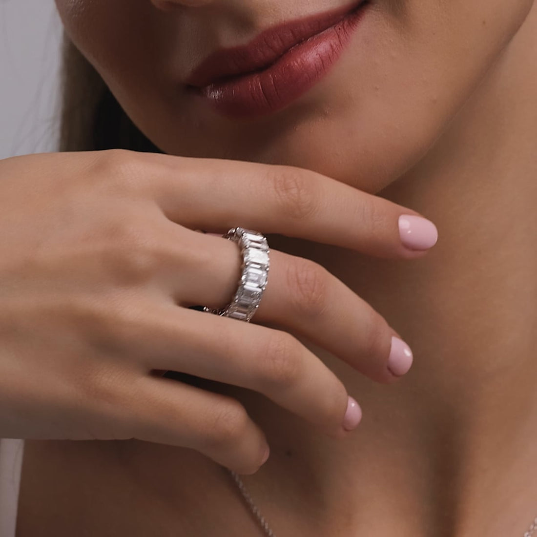 Luxe Emerald Cut Lab Grown Diamond Eternity Band Ring in Solid Gold