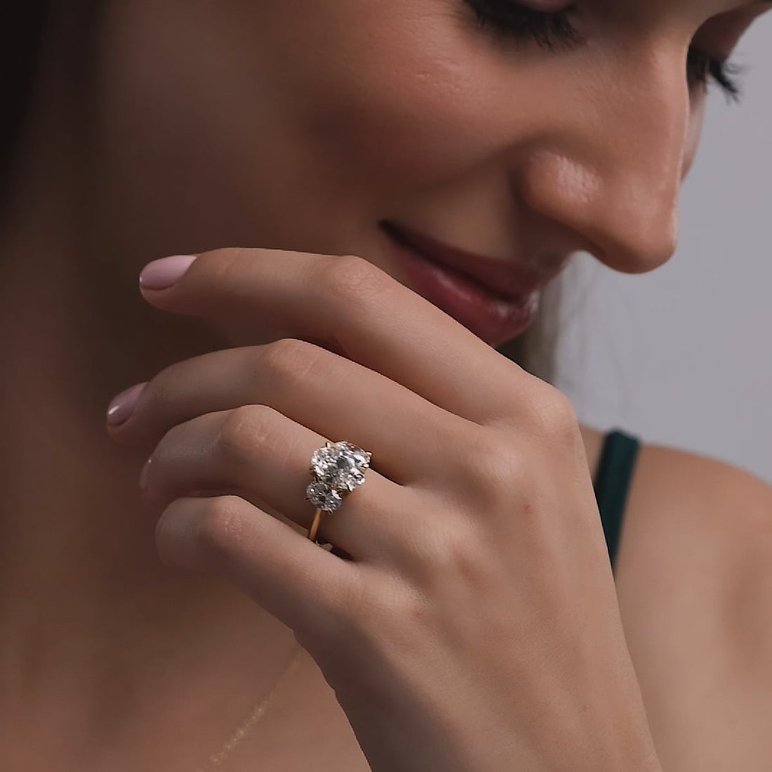 Cushion Lab Grown Diamond Three-Stone Engagement Ring