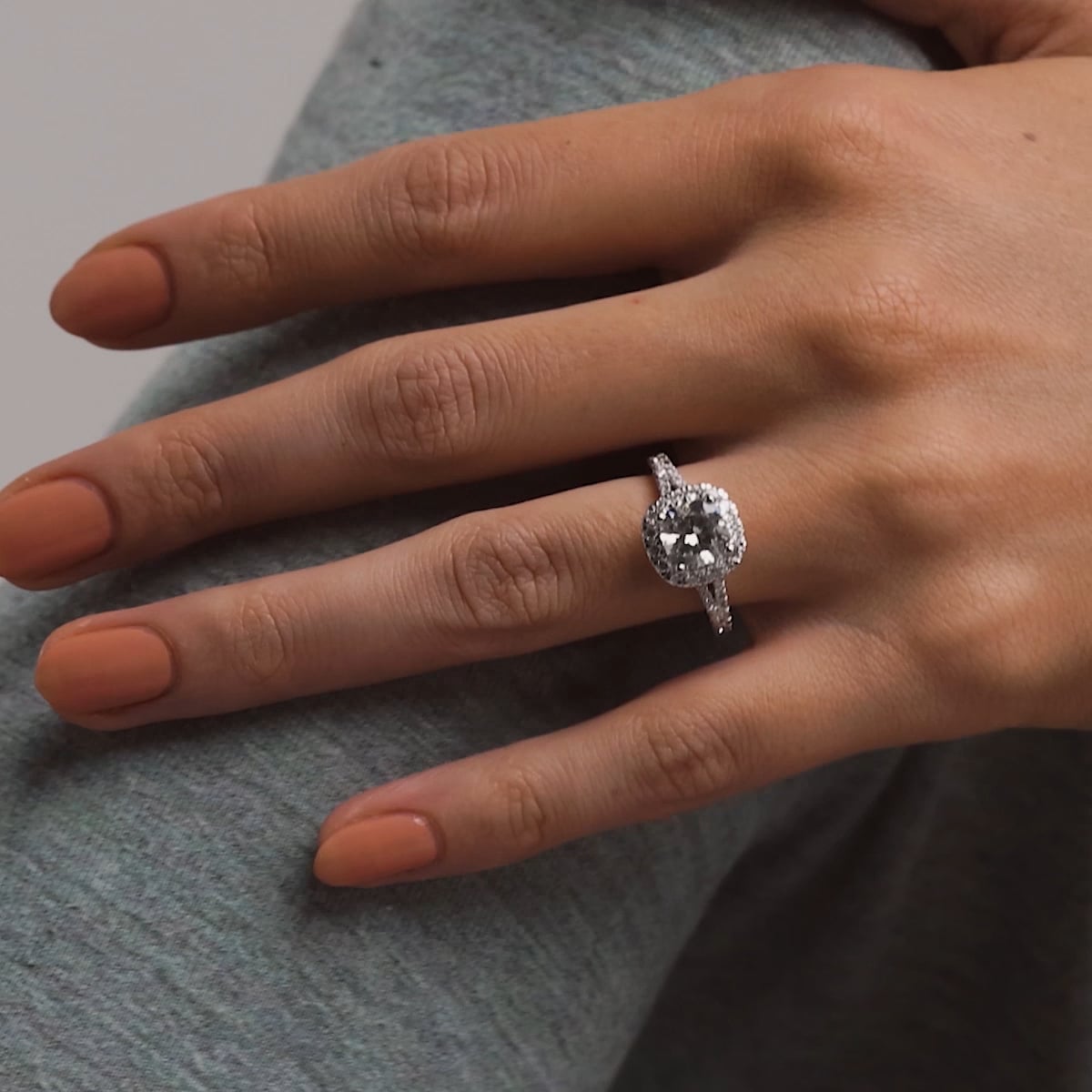 Cushion Lab Grown Diamond Split Shank Halo Engagement Ring