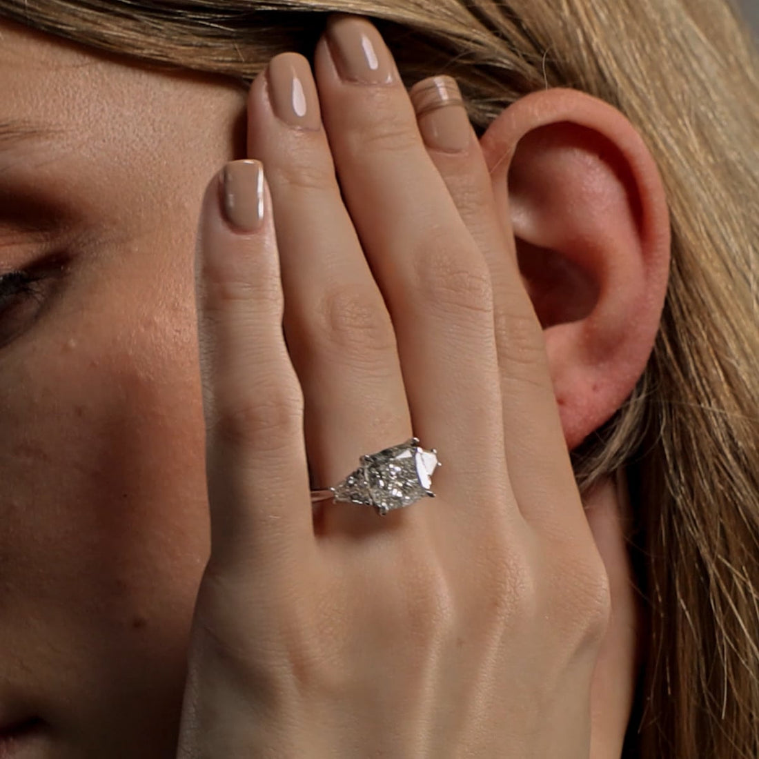 Elara Cushion Lab-Grown Diamond Trillion Side Stone Engagement Ring