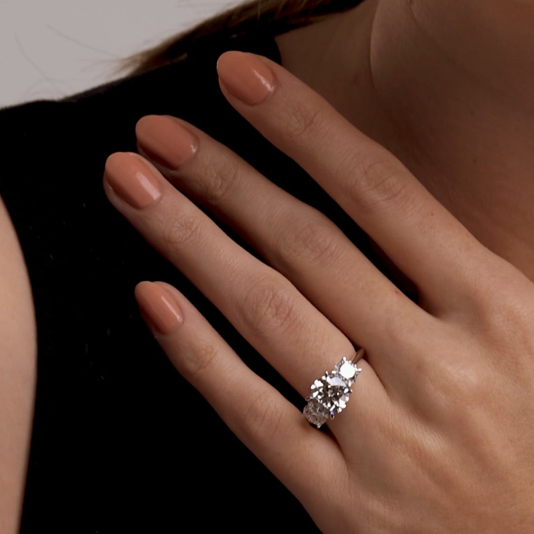 Round Lab Grown Diamond Three-Stone Engagement Ring