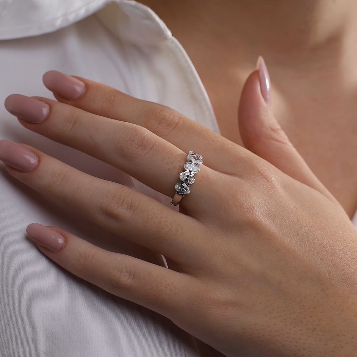 Elegant Oval Lab Grown Diamond Multi Stone Anniversary Band in Solid Gold