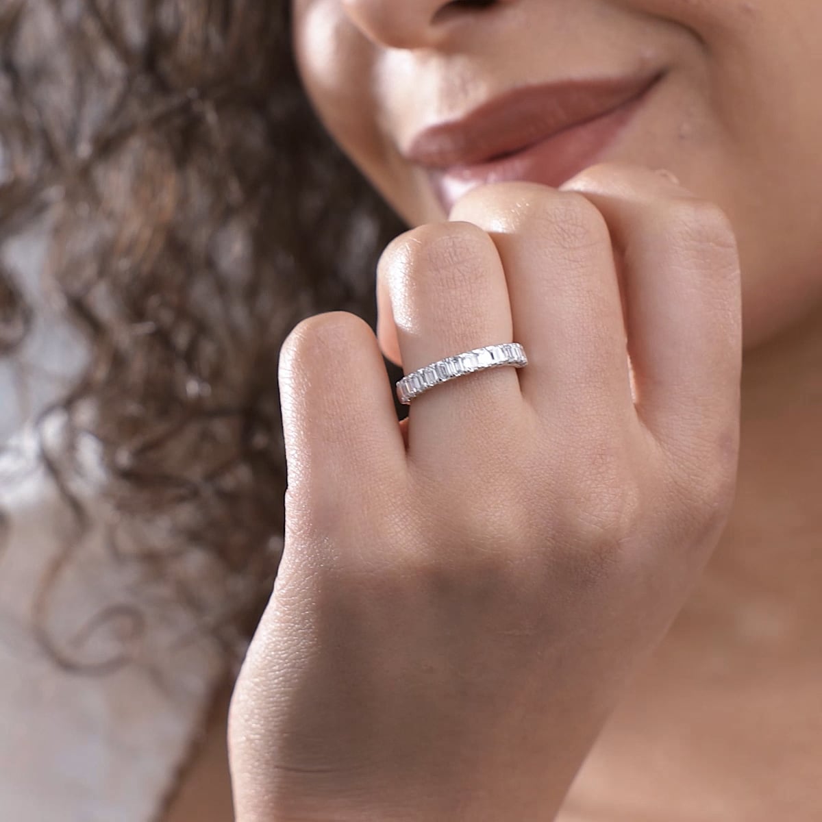 Timeless Emerald Cut Lab Grown Diamond Wedding Band in Solid Gold
