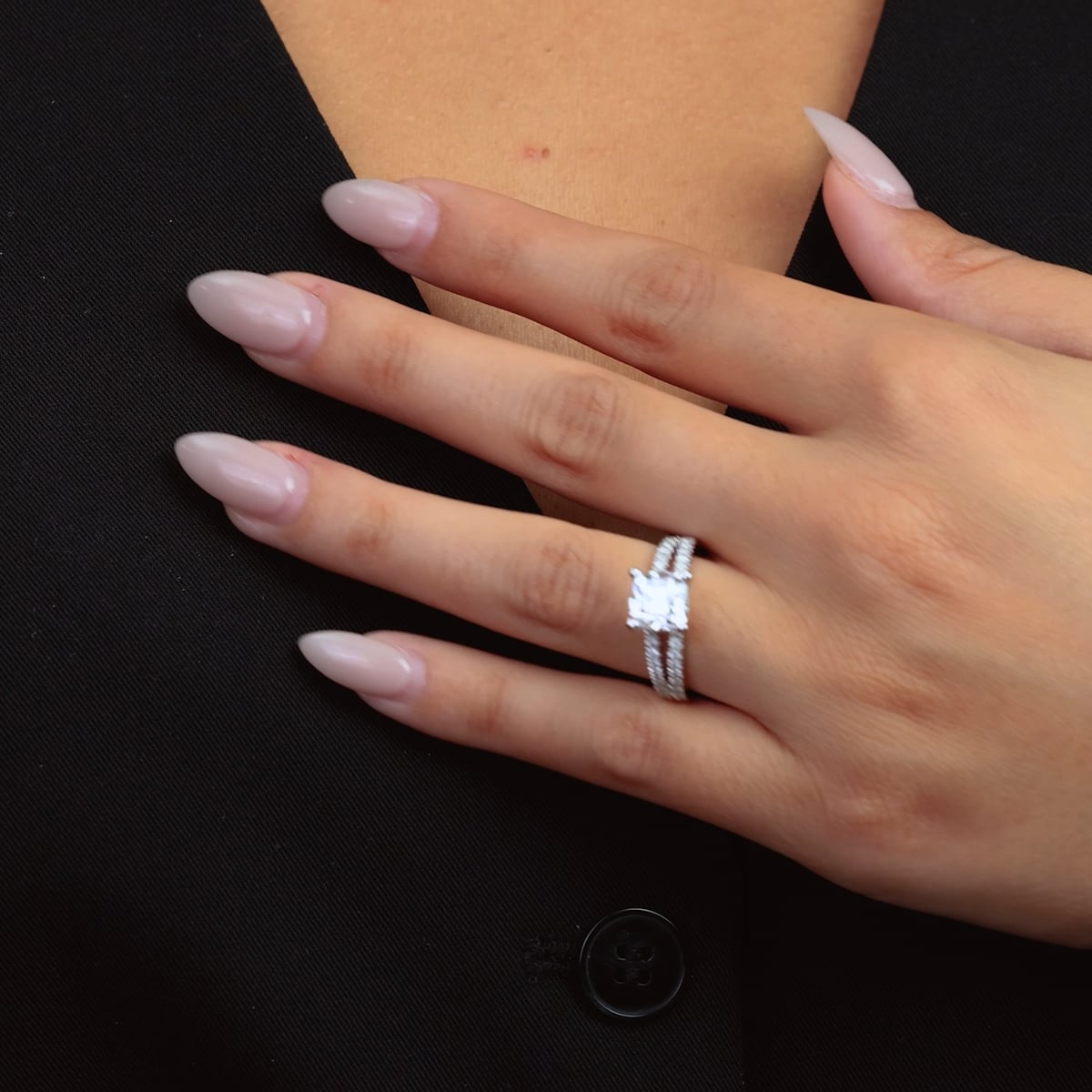 Heirloom Hidden Halo Cushion Lab-Grown Diamond Split Shank Engagement Ring