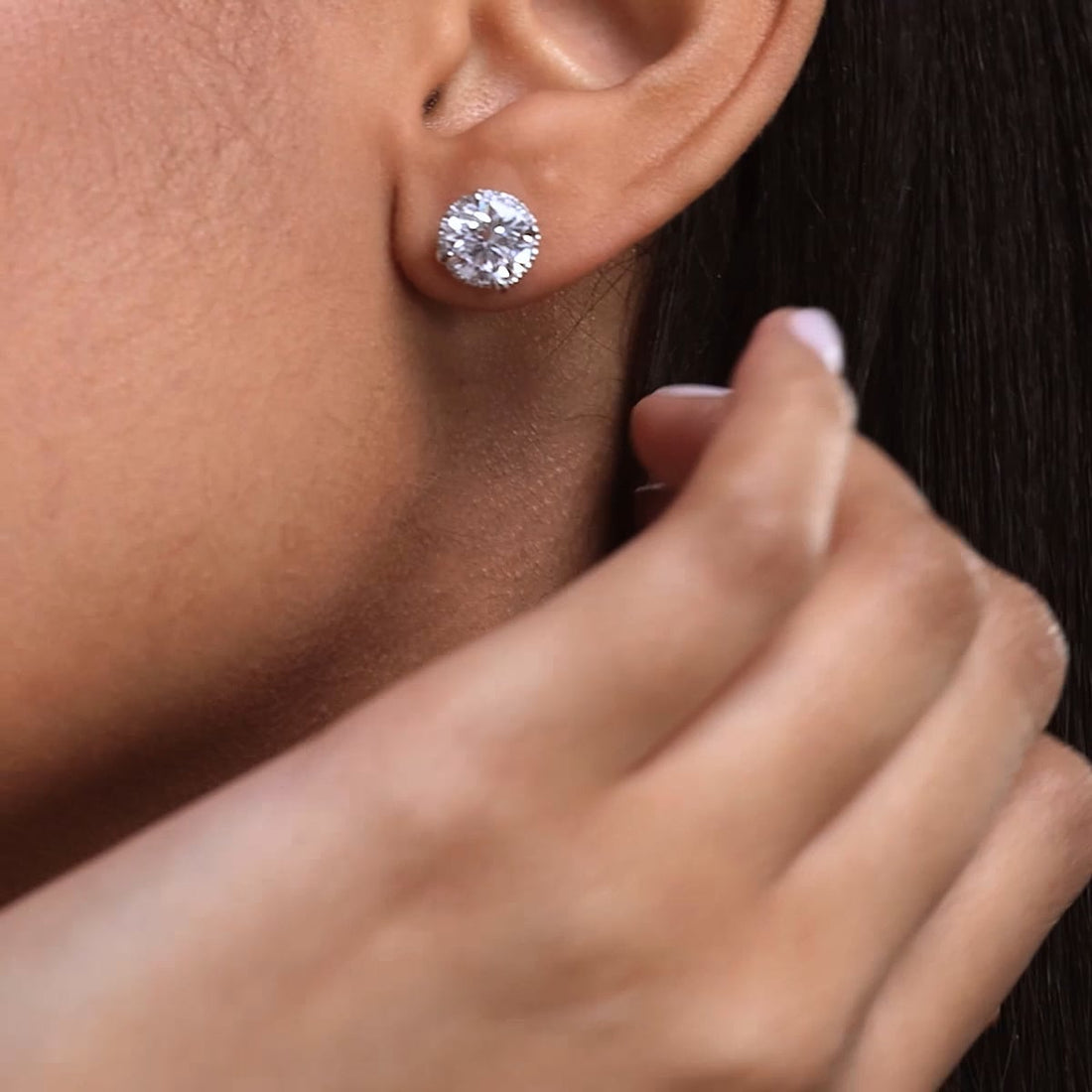Radiant Shadow Halo Diamond Stud Earrings