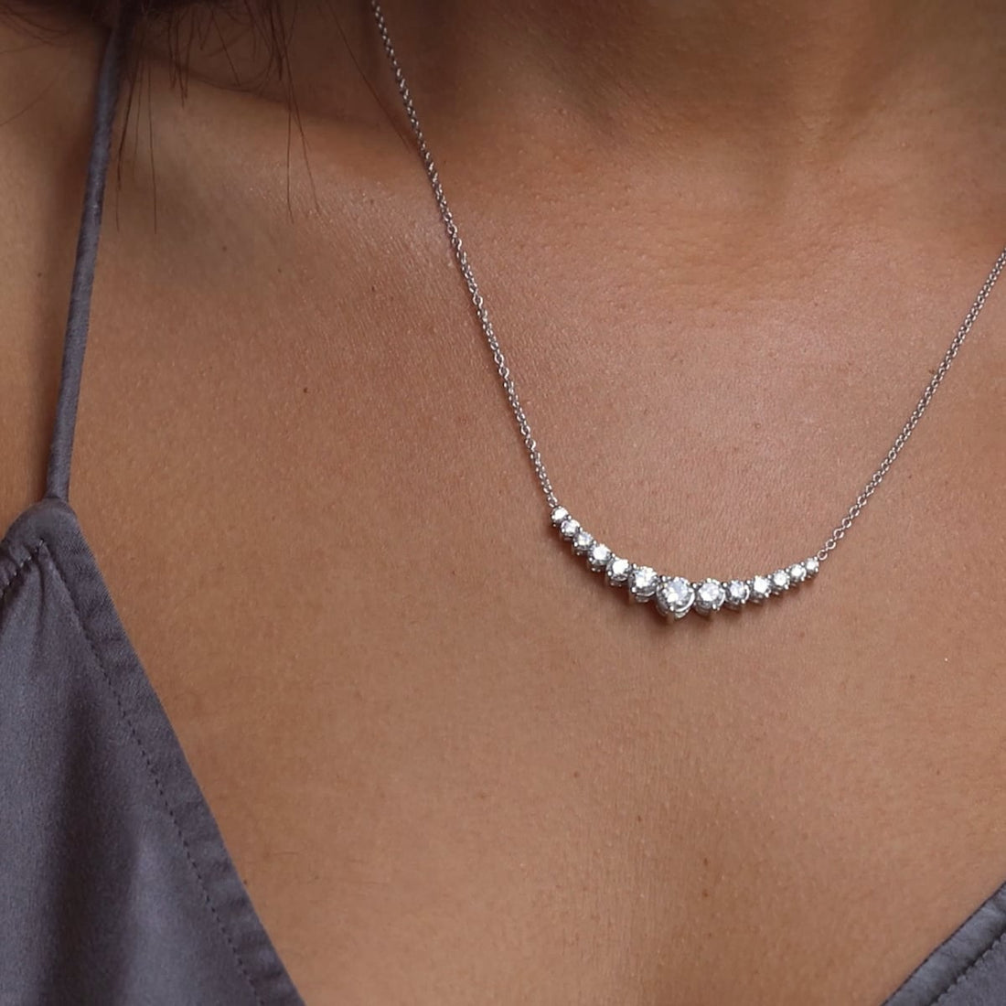 Round Lab Grown Diamond Thirteen Stone Demi Eternity Necklace