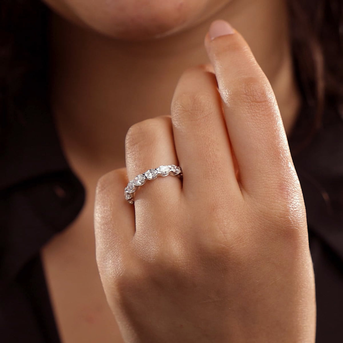 Modern East West Oval Lab Grown Diamond Eternity Band in Solid Gold