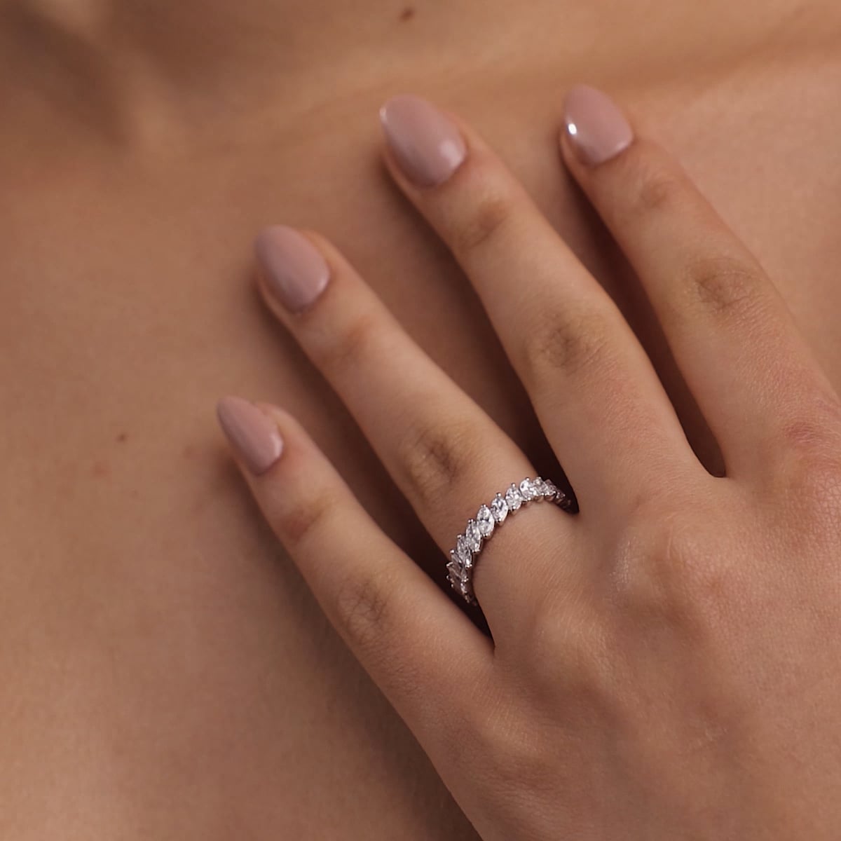 Elegant Marquise Cut Lab Grown Diamond Eternity Band in Solid Gold