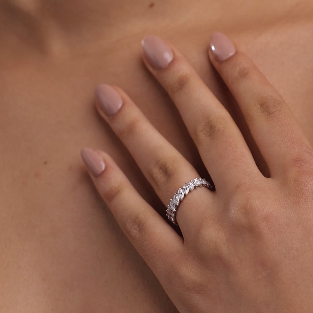 Elegant Marquise Cut Lab Grown Diamond Eternity Band in Solid Gold