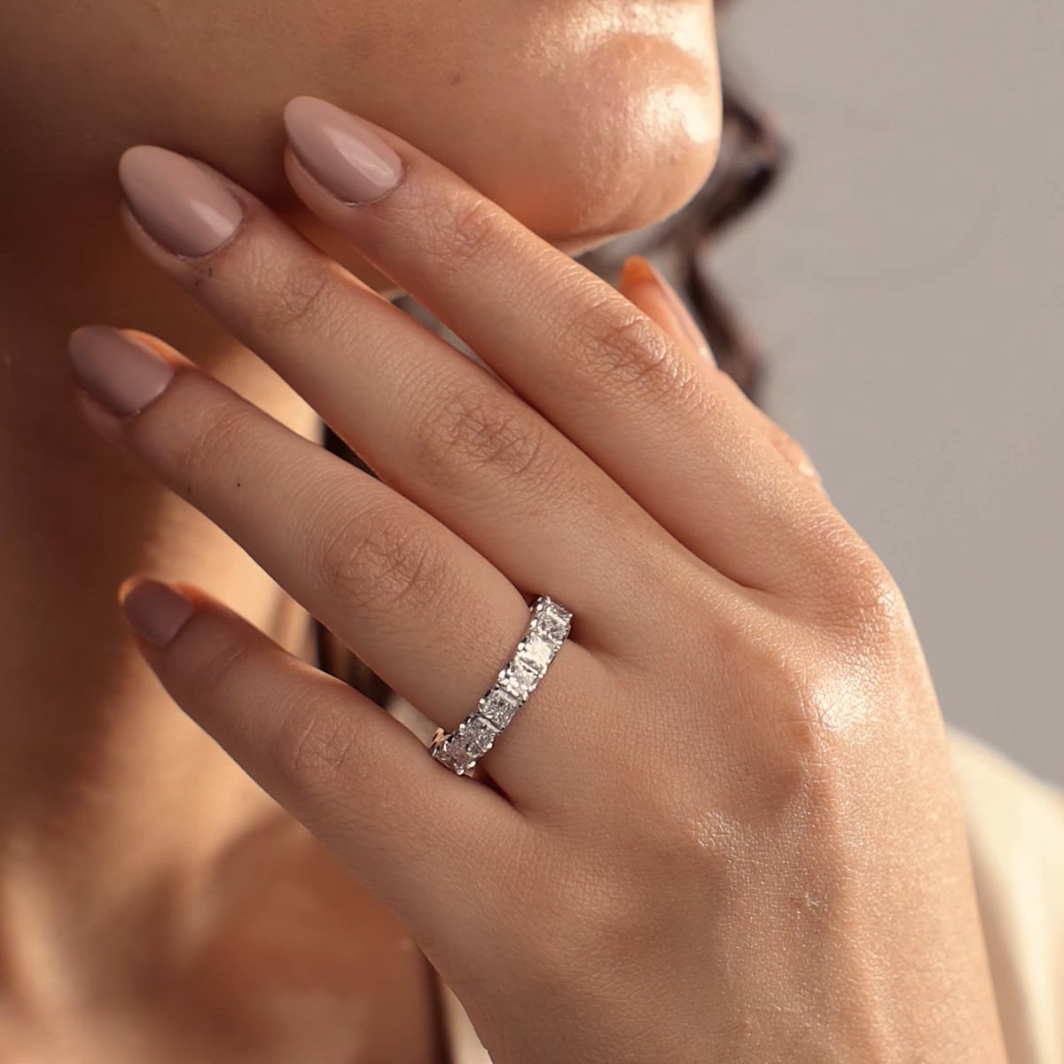 Royal Princess Cut Lab Grown Diamond Full Eternity Band in Solid Gold
