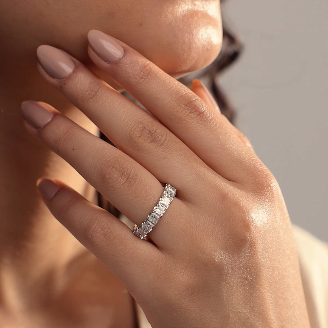Royal Princess Cut Lab Grown Diamond Full Eternity Band in Solid Gold