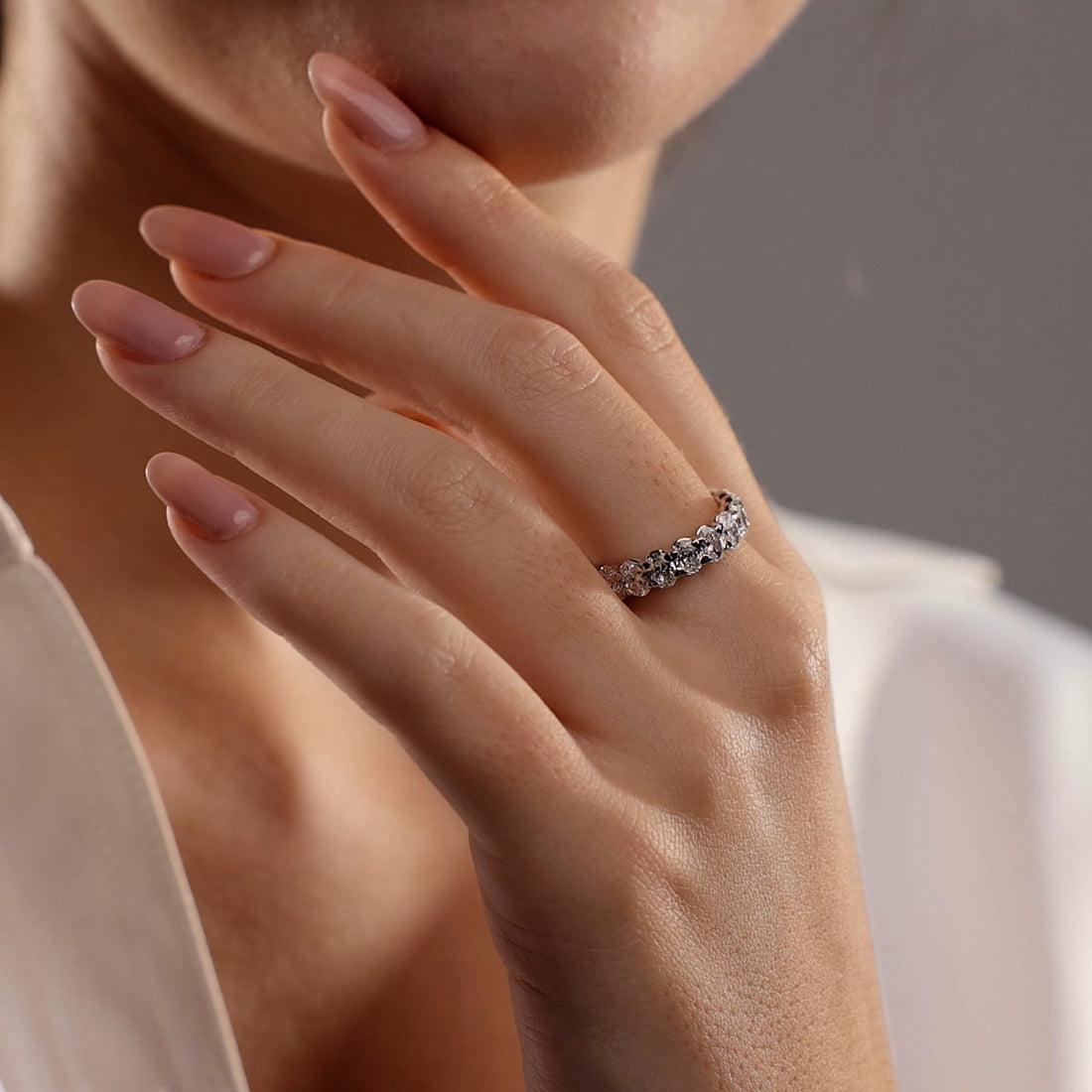 Classic Oval Lab Grown Diamond Eternity Band Ring in Solid Gold