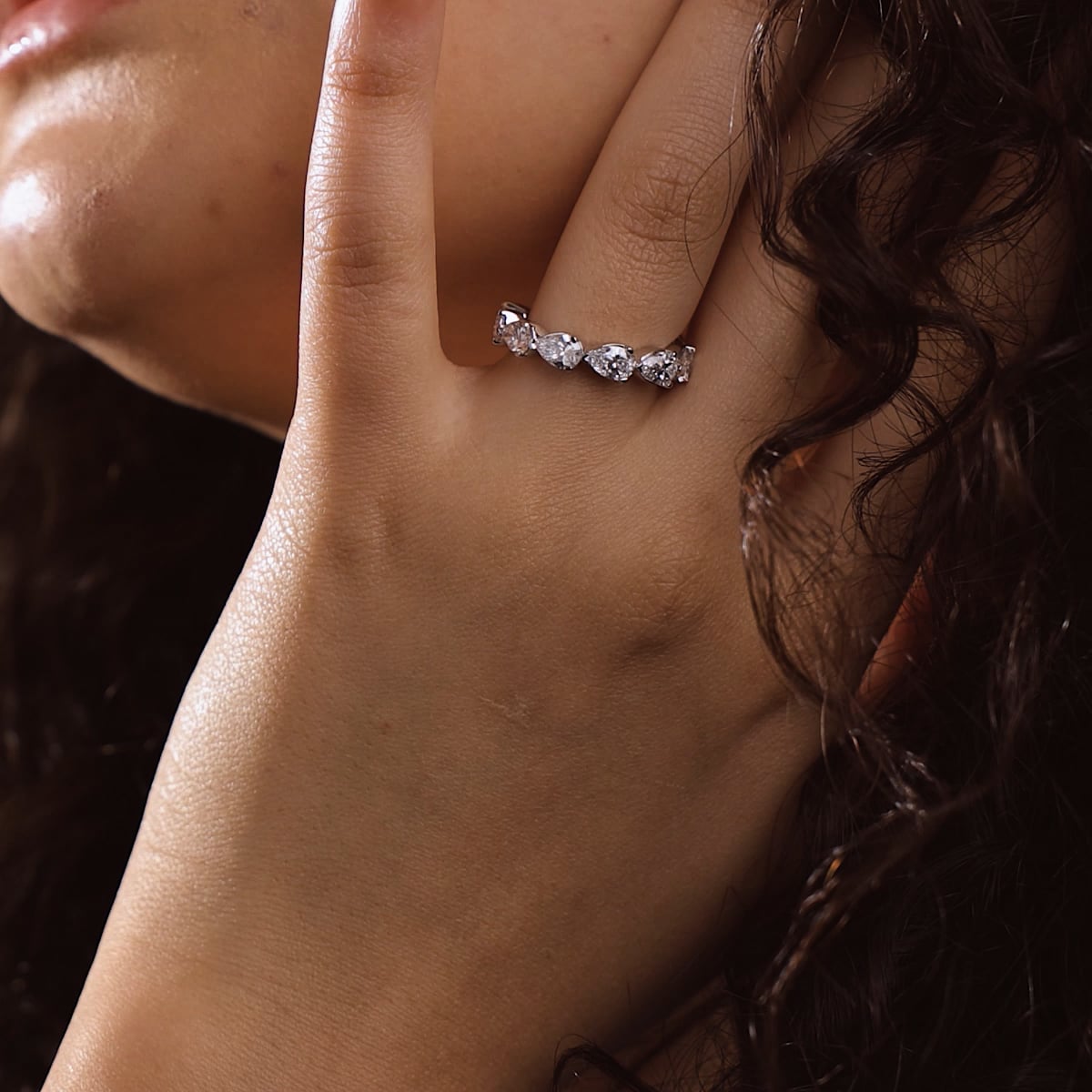 East West Floating Pear Lab Grown Diamond Eternity Band in Solid Gold