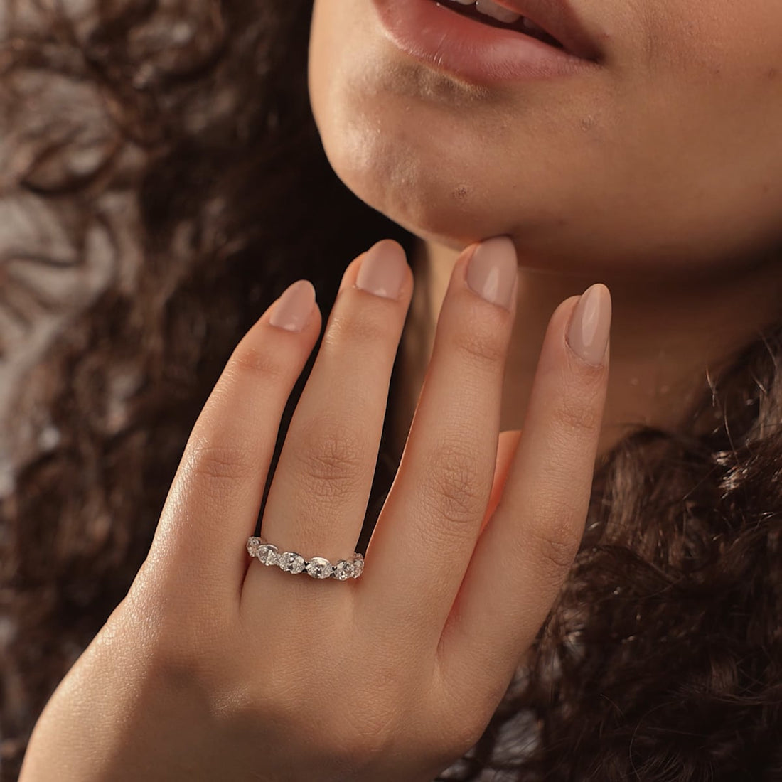 Stylish East West Oval Lab Grown Diamond Anniversary Band in Solid Gold