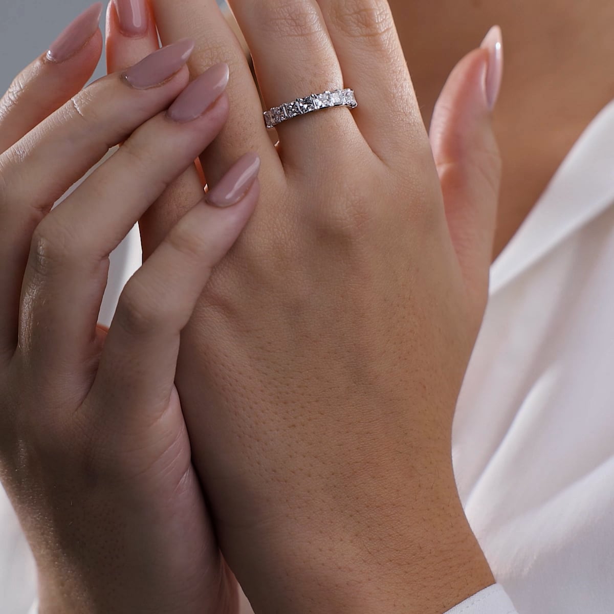 Princess Cut Lab Grown Diamond Eleven Stone Wedding Band Ring in Solid Gold