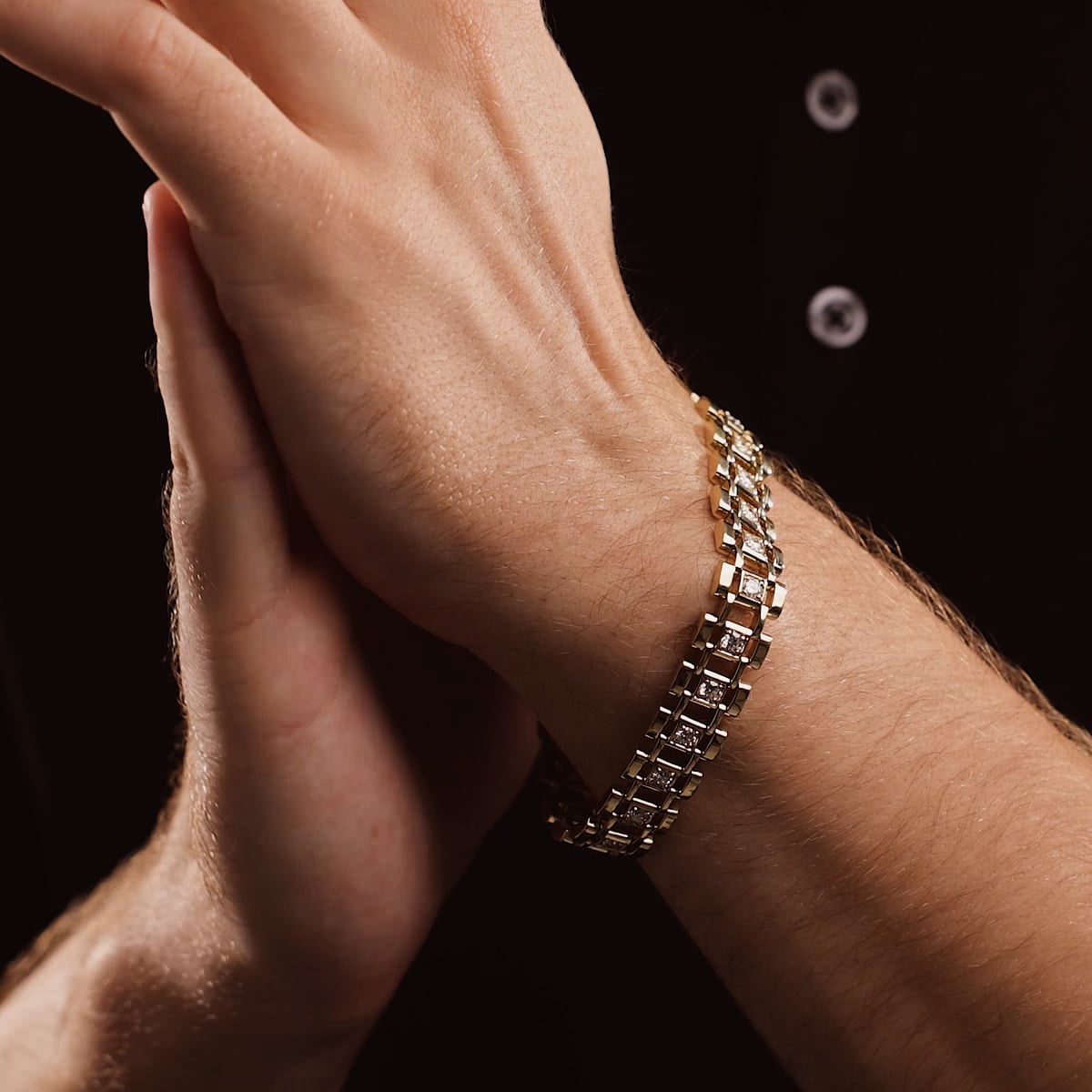 Golden Track Round Lab Grown Diamond Railroad Bracelet