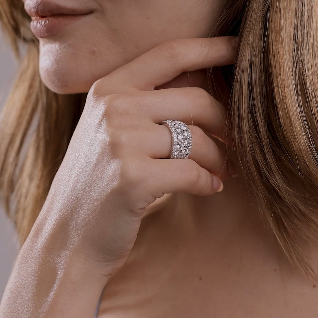 Luxury Round Lab Grown Diamond Multi Row Wide Band Ring