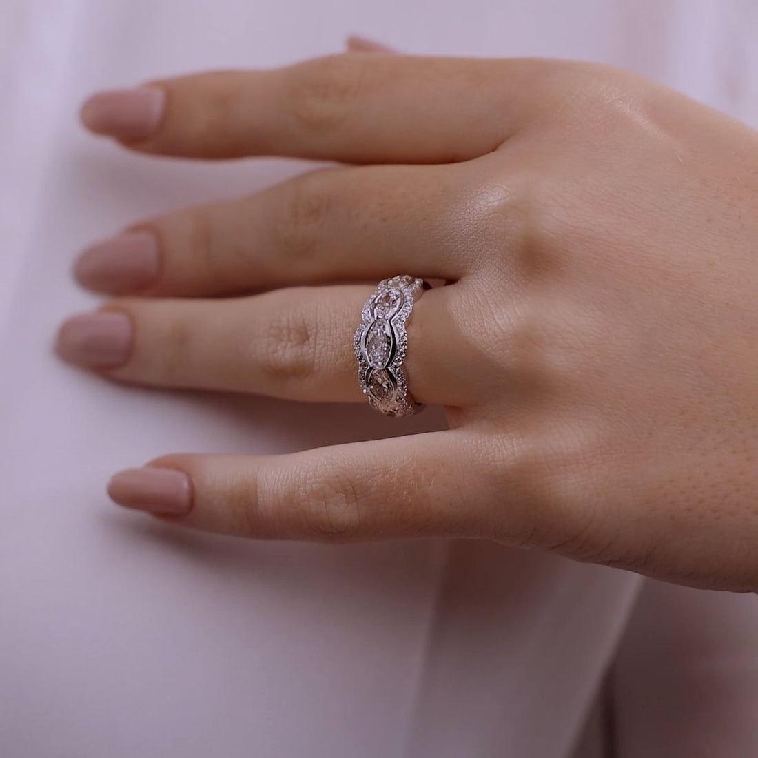Roséa Oval Lab-Grown Diamond Five-Stone Halo Band