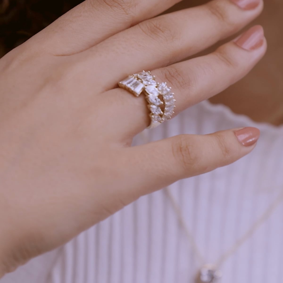 Velmira Marquise Lab-Grown Diamond Tapered Baguette Cocktail Ring