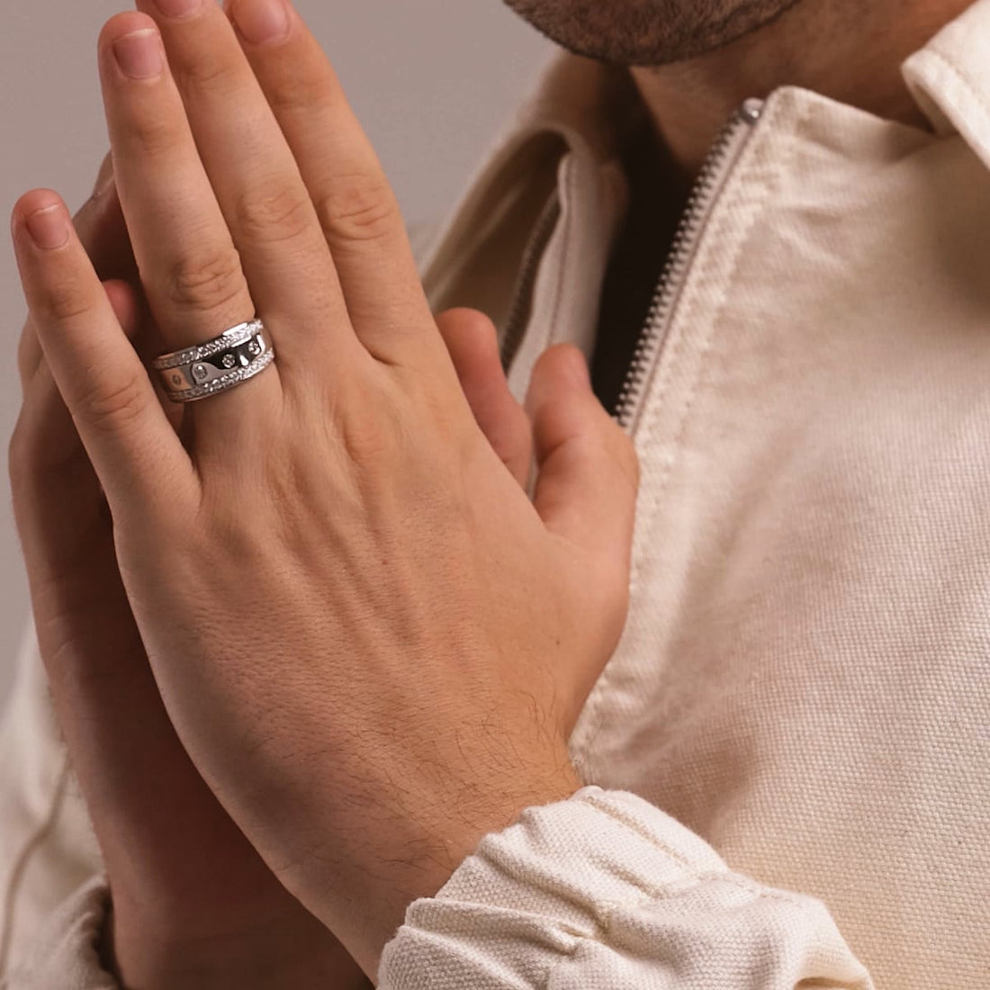 Sleek Men's Round Lab Grown Diamond Floating Wedding Band in Rose Gold