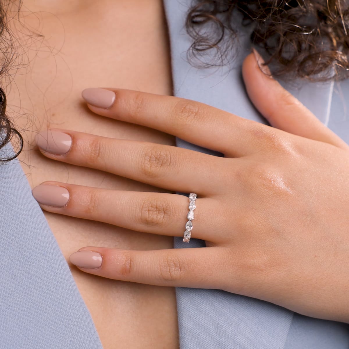 Pear Shape Lab Grown Diamond East West Floating Anniversary Band