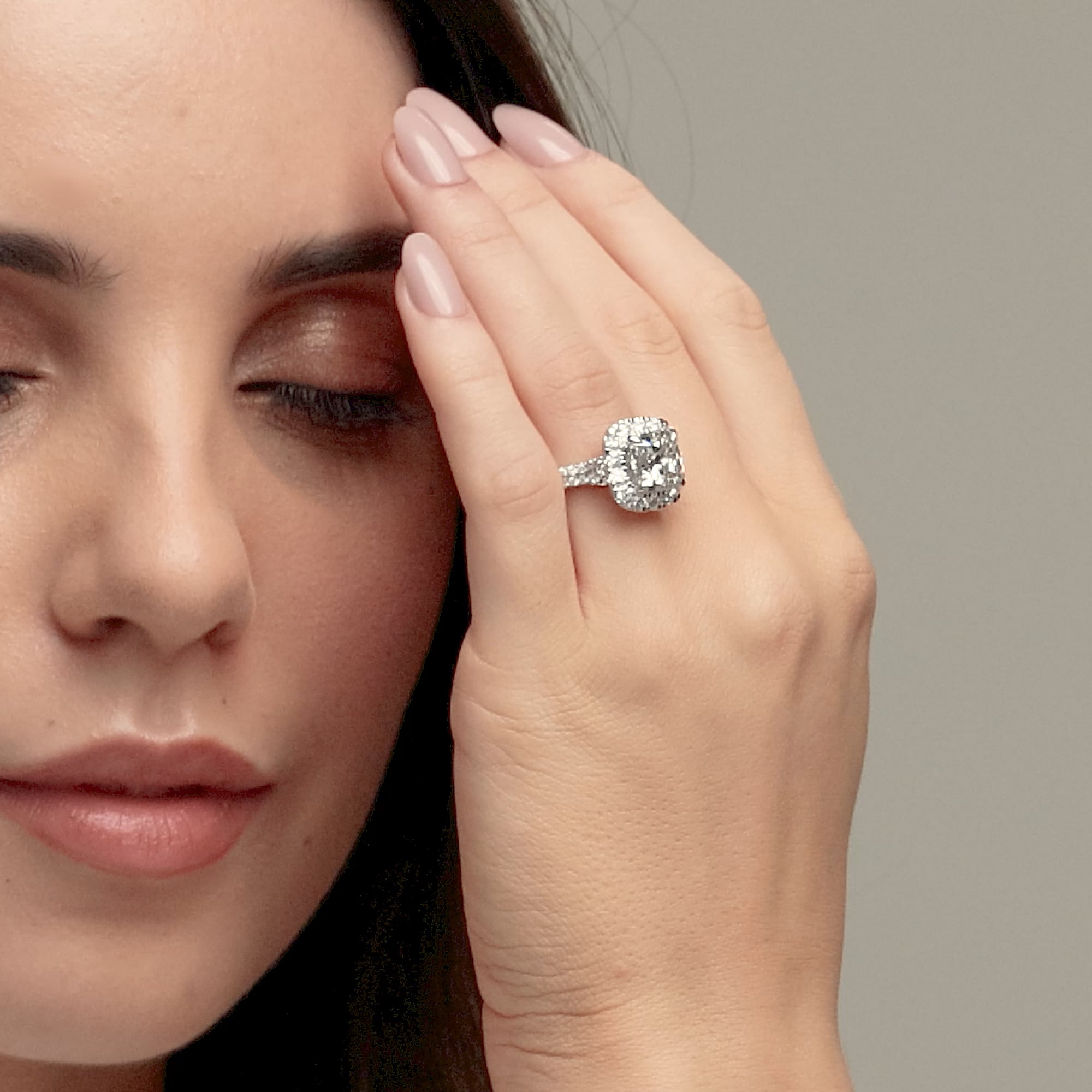 Cushion Lab Grown Diamond Double Row Halo Engagement Ring