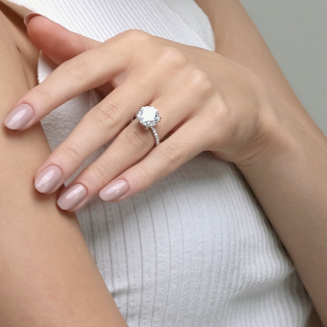 Round Lab Grown Diamond Hidden Halo Engagement Ring