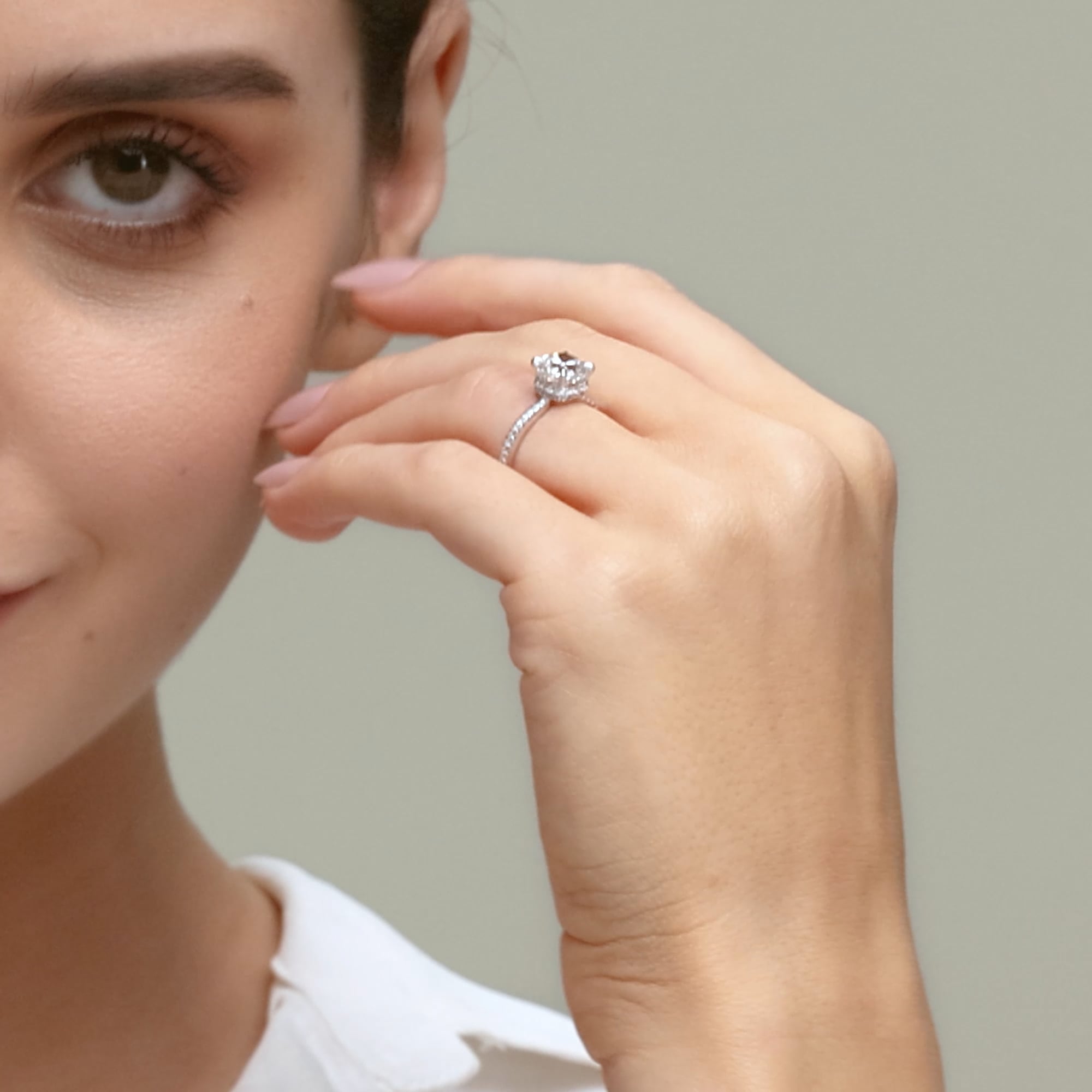 Cushion Cut Lab Grown Diamond Double Hidden Halo Engagement Ring