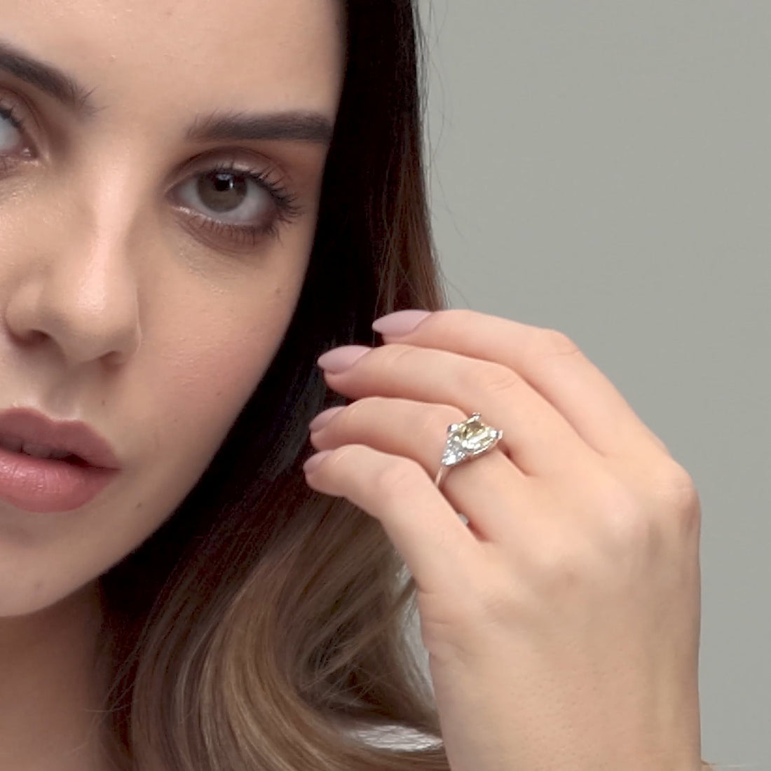 Fancy Yellow Cushion Lab Grown Diamond Three Stone Engagement Ring