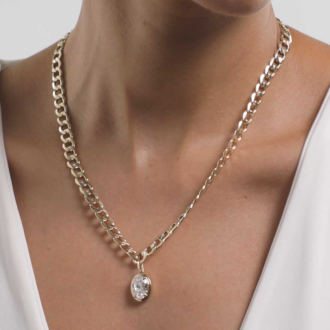 Dainty Oval Lab Diamond Solitaire Necklace in Solid Gold
