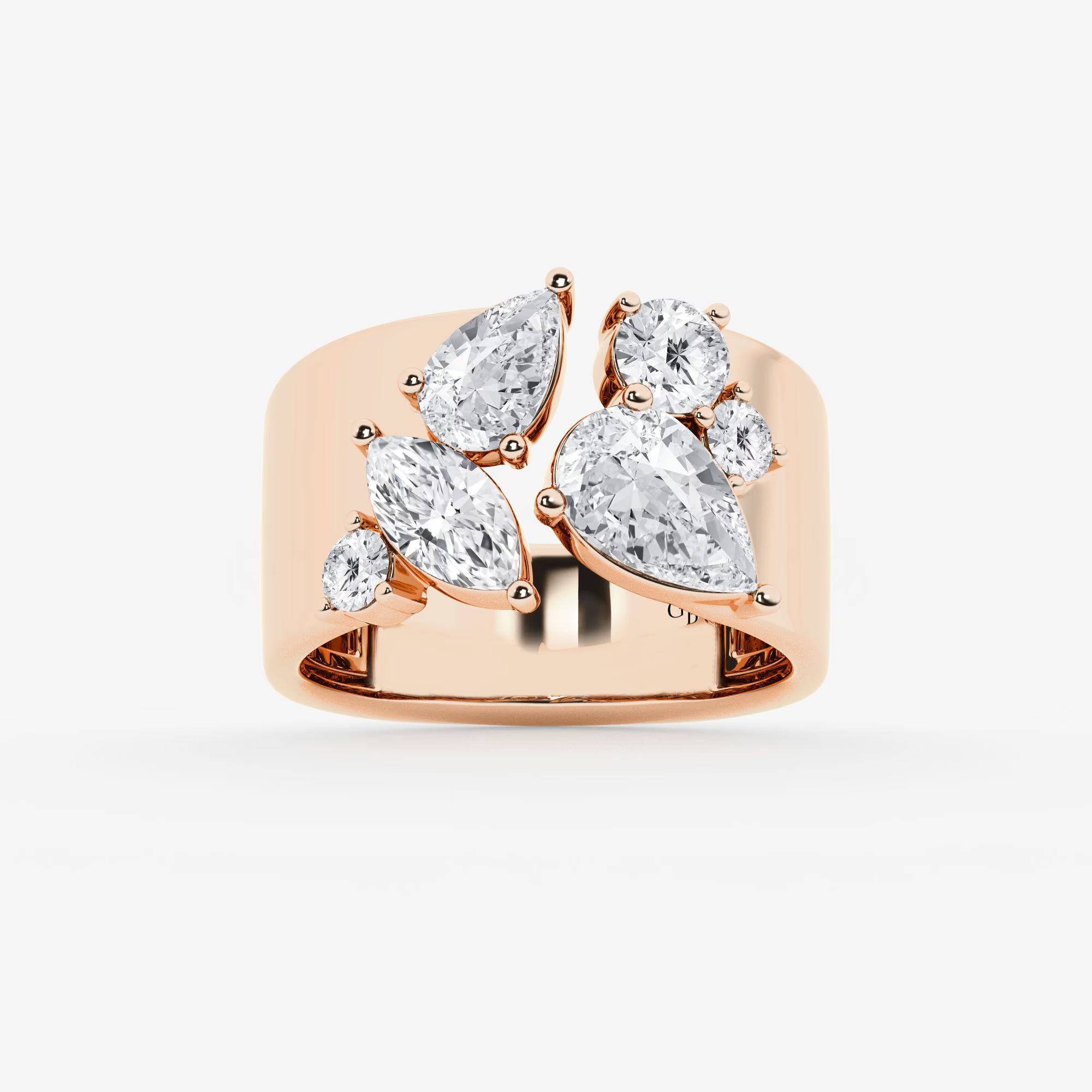 Multi Shape Lab Grown Diamond Open Cigar Band Ring in Solid Gold