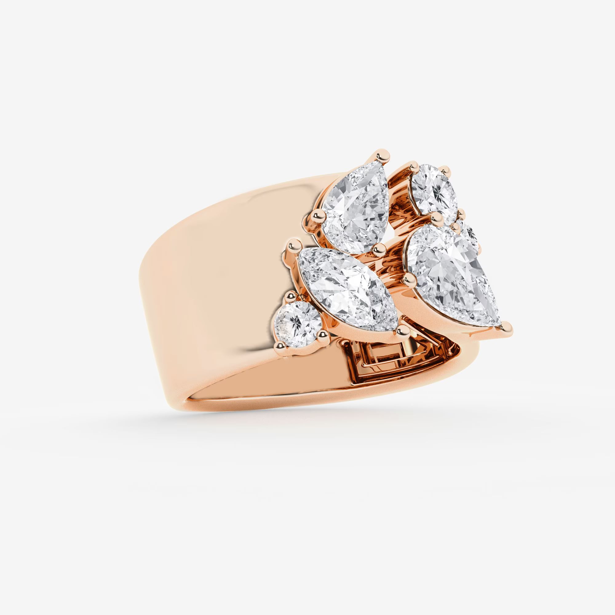 Multi Shape Lab Grown Diamond Open Cigar Band Ring in Solid Gold