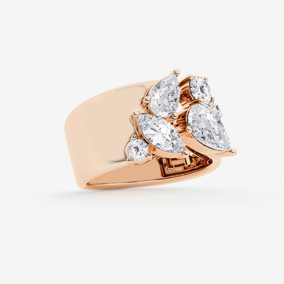 Multi Shape Lab Grown Diamond Open Cigar Band Ring in Solid Gold