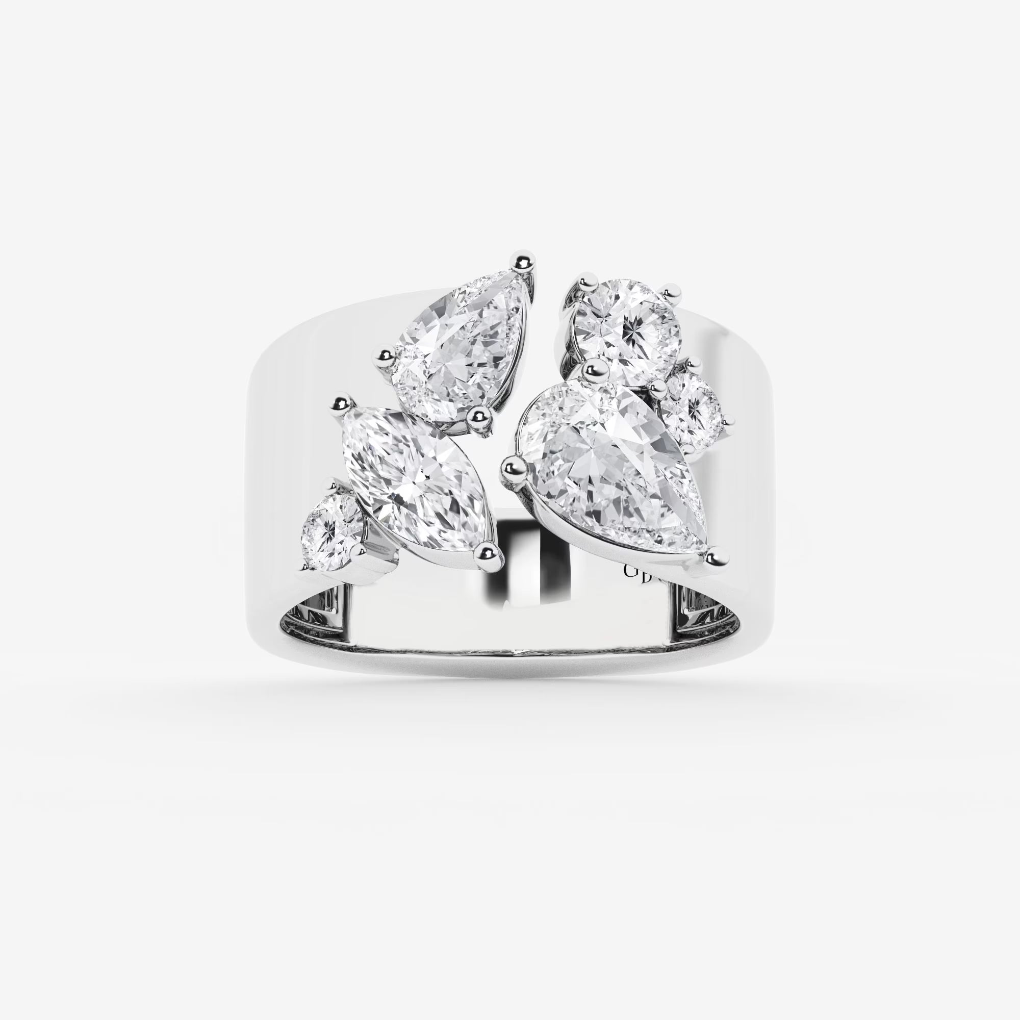Multi Shape Lab Grown Diamond Open Cigar Band Ring in Solid Gold