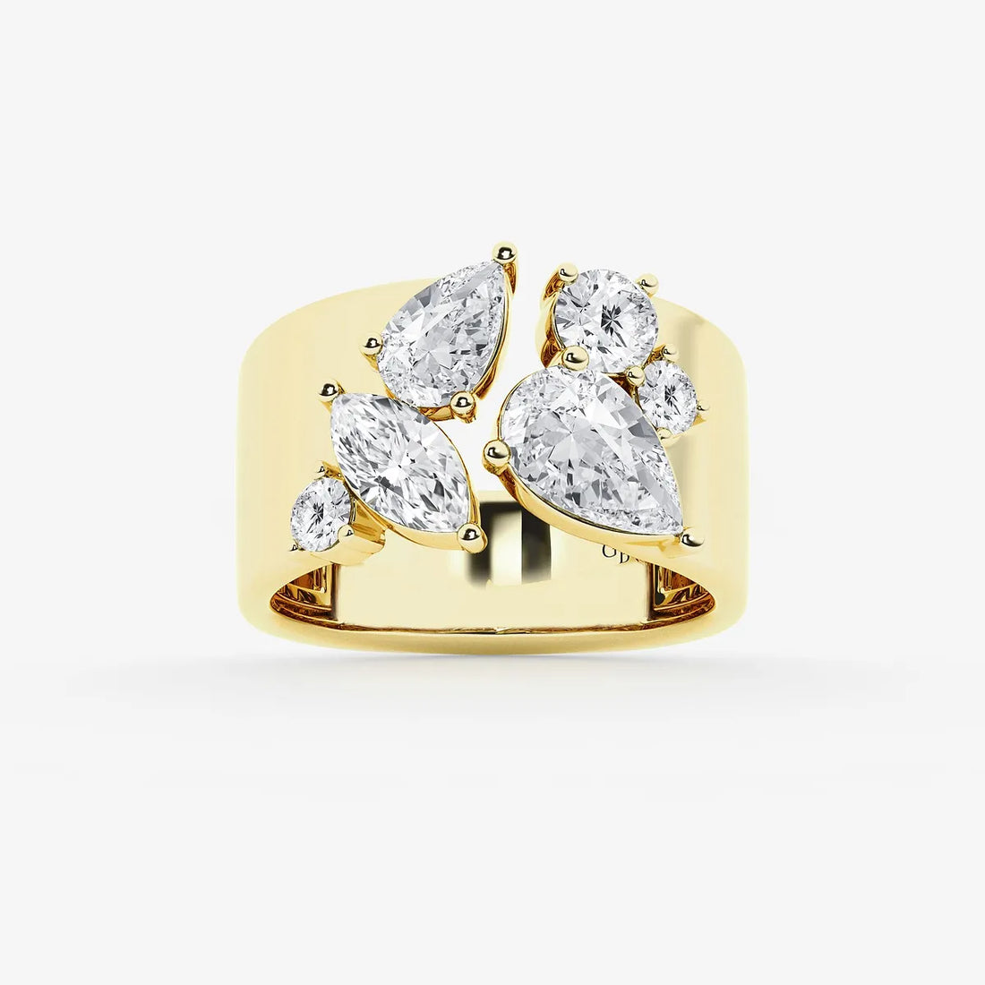 Multi Shape Lab Grown Diamond Open Cigar Band Ring in Solid Gold