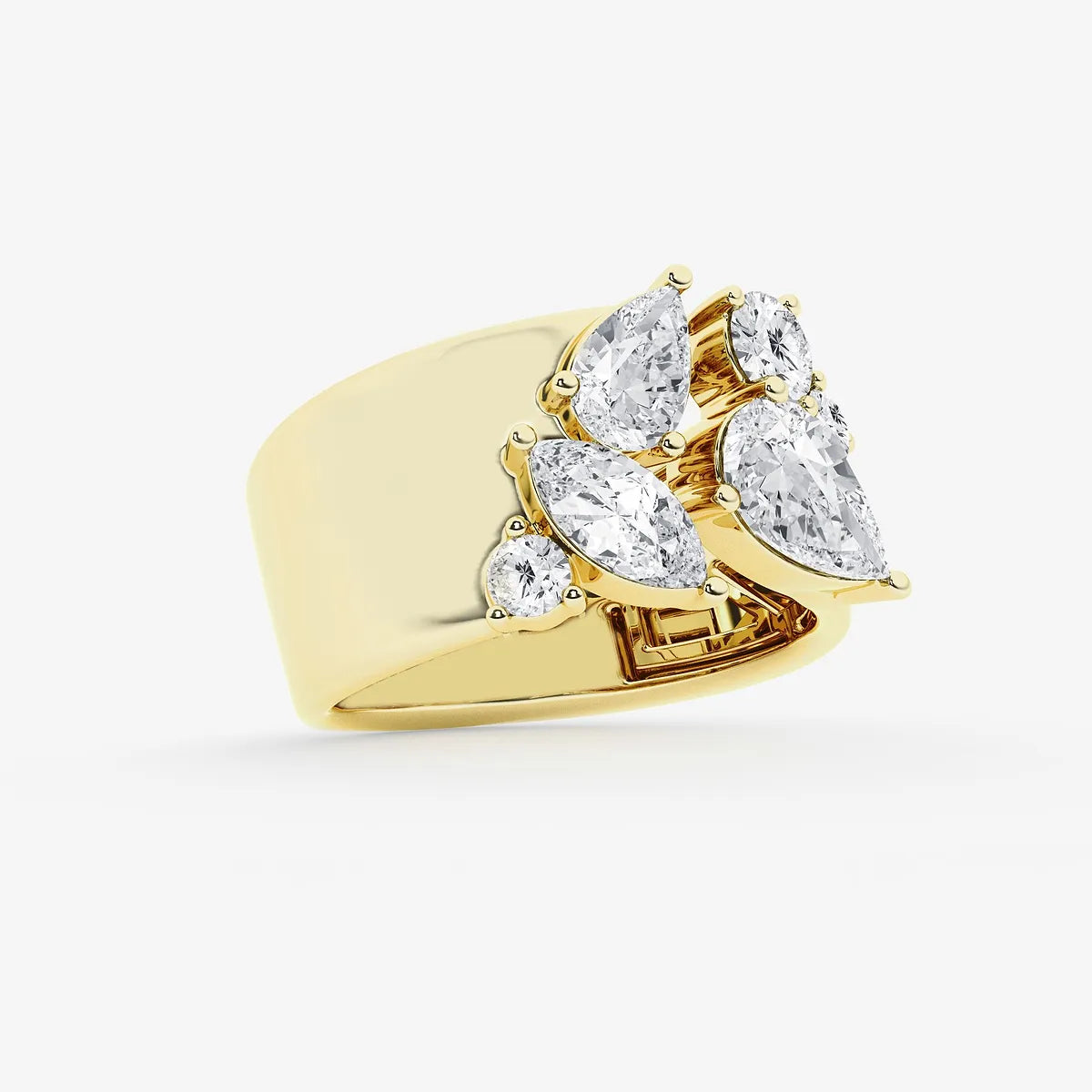 Multi Shape Lab Grown Diamond Open Cigar Band Ring in Solid Gold