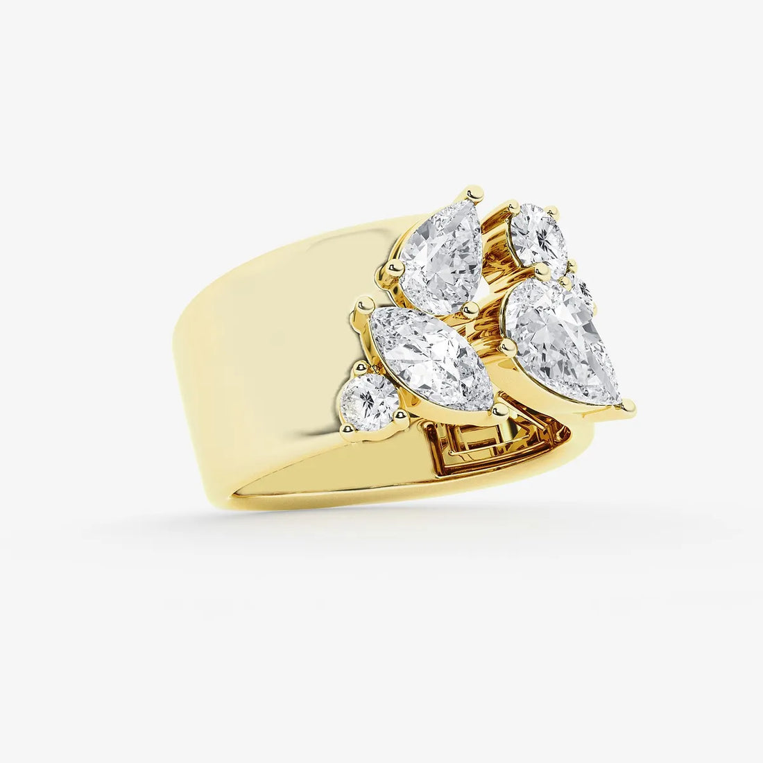 Multi Shape Lab Grown Diamond Open Cigar Band Ring in Solid Gold