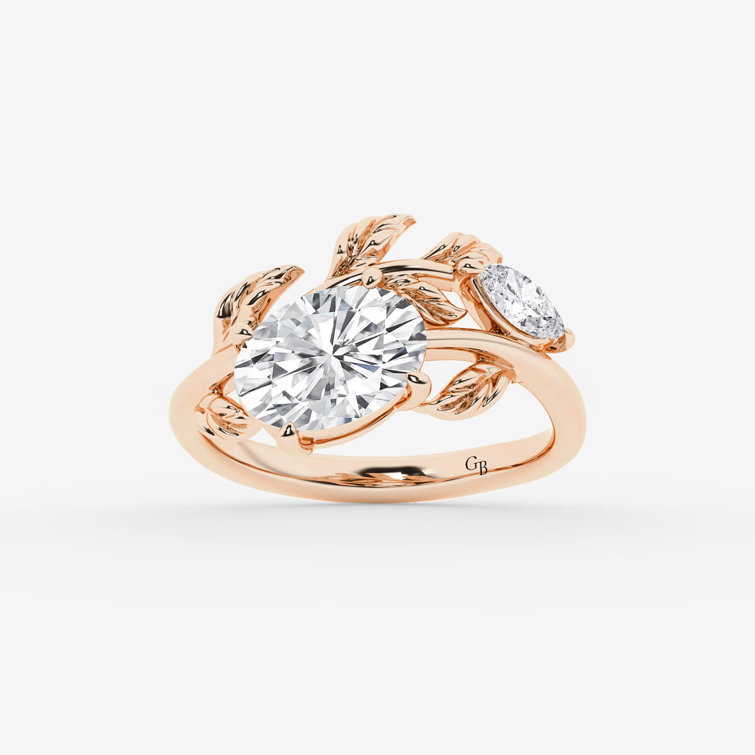 Sylvara Oval Lab Grown Diamond Branch Design Side Stone Engagement Ring