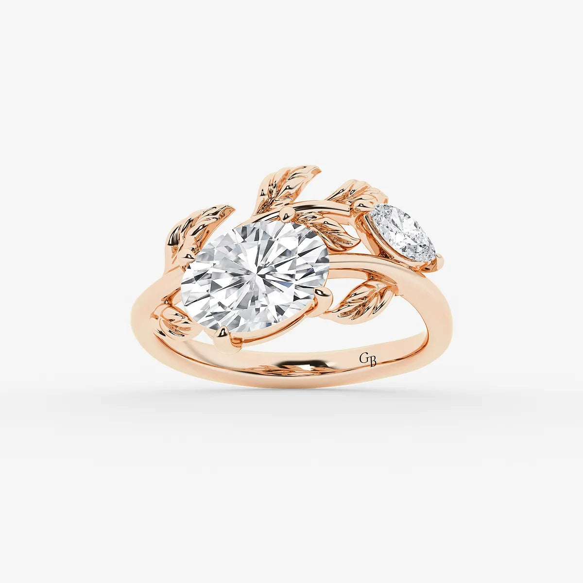 Sylvara Oval Lab Grown Diamond Branch Design Side Stone Engagement Ring
