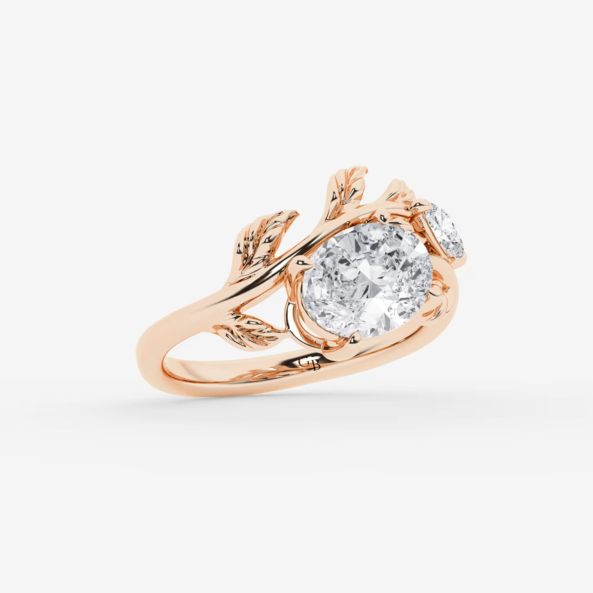 Sylvara Oval Lab Grown Diamond Branch Design Side Stone Engagement Ring