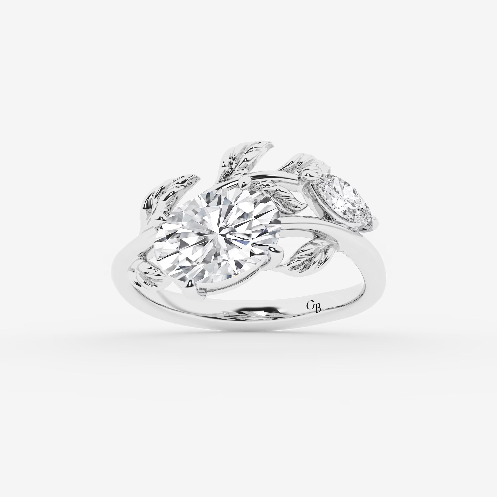 Sylvara Oval Lab Grown Diamond Branch Design Side Stone Engagement Ring