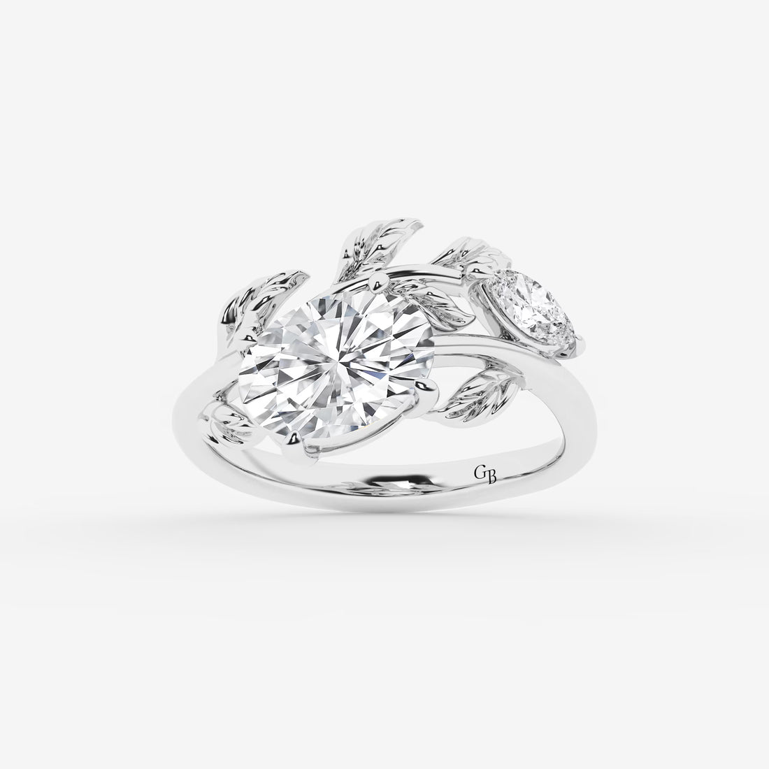 Sylvara Oval Lab Grown Diamond Branch Design Side Stone Engagement Ring