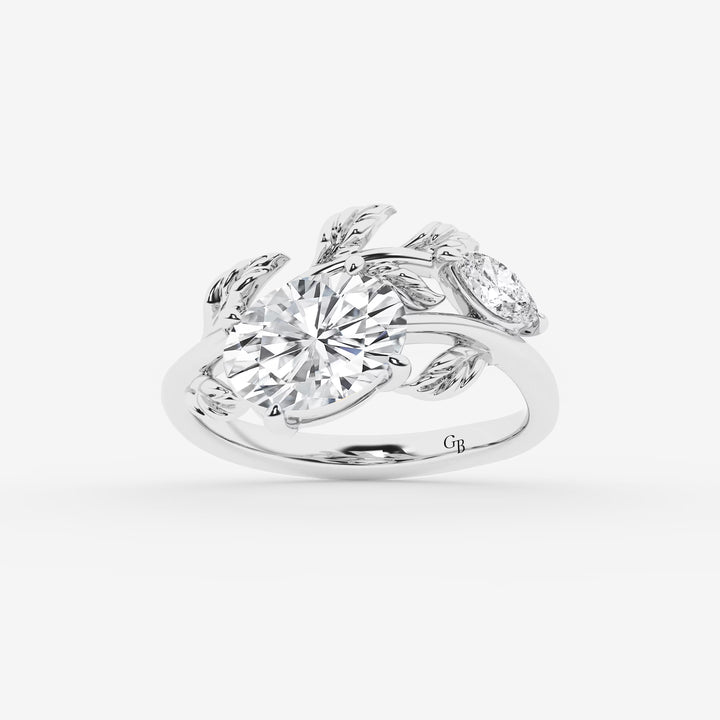 Sylvara Oval Lab Grown Diamond Branch Design Side Stone Engagement Ring
