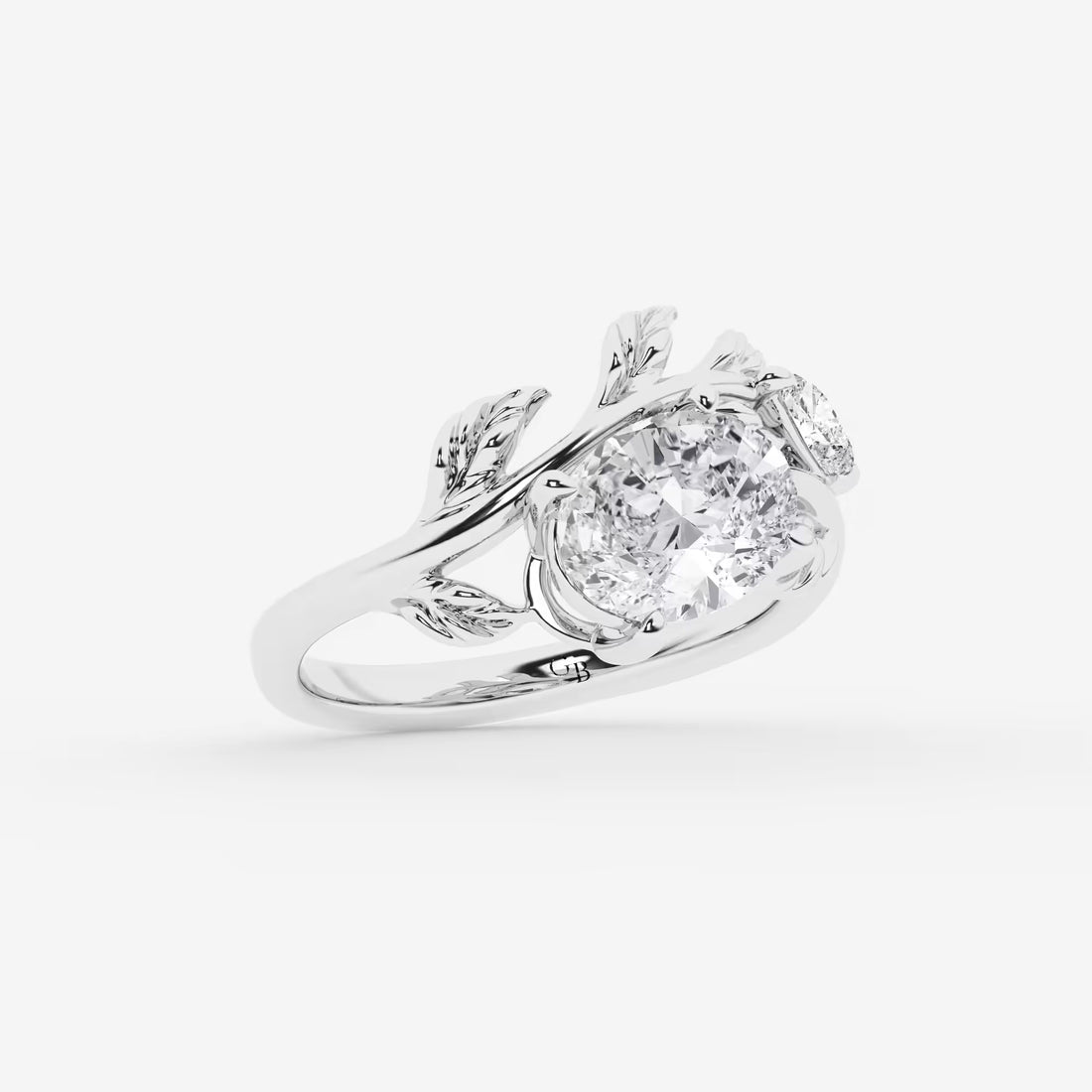 Sylvara Oval Lab Grown Diamond Branch Design Side Stone Engagement Ring