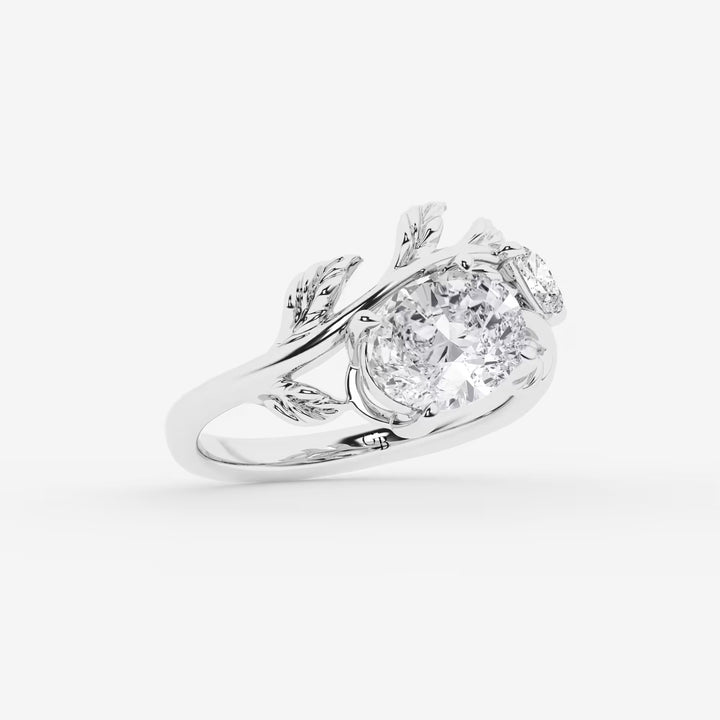 Sylvara Oval Lab Grown Diamond Branch Design Side Stone Engagement Ring