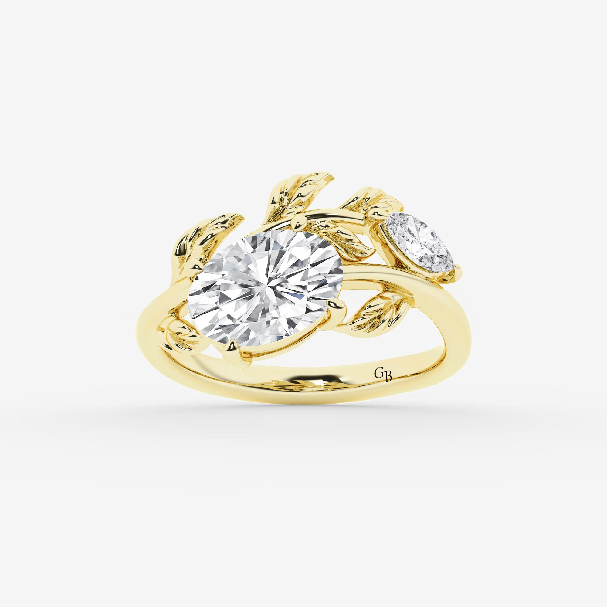 Sylvara Oval Lab Grown Diamond Branch Design Side Stone Engagement Ring