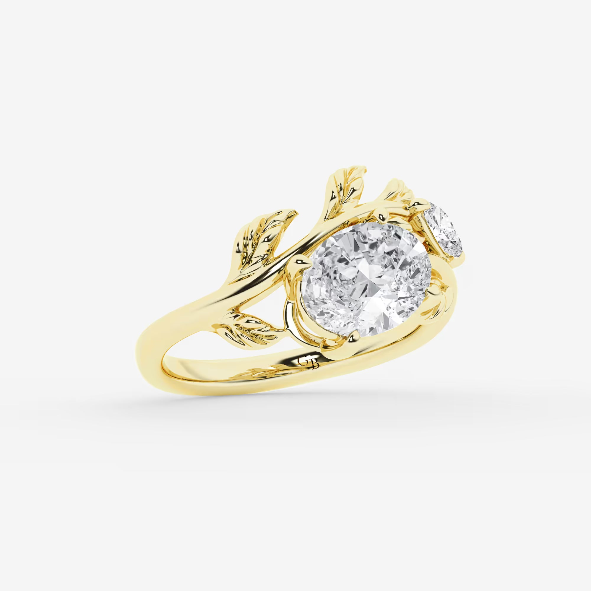 Sylvara Oval Lab Grown Diamond Branch Design Side Stone Engagement Ring