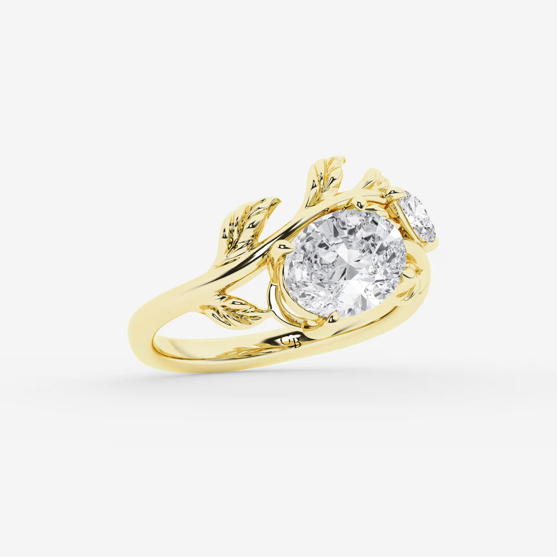 Sylvara Oval Lab Grown Diamond Branch Design Side Stone Engagement Ring
