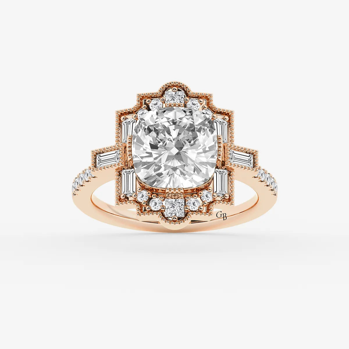 Heritagea Old Mine Cut Lab-Grown Diamond Vintage Side Stone Engagement Ring