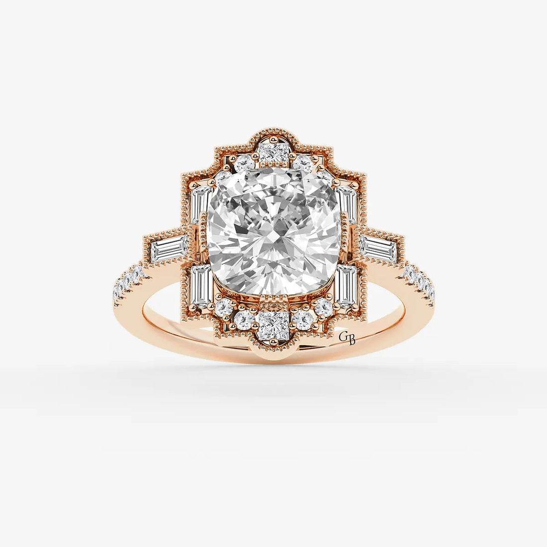 Heritagea Old Mine Cut Lab-Grown Diamond Vintage Side Stone Engagement Ring